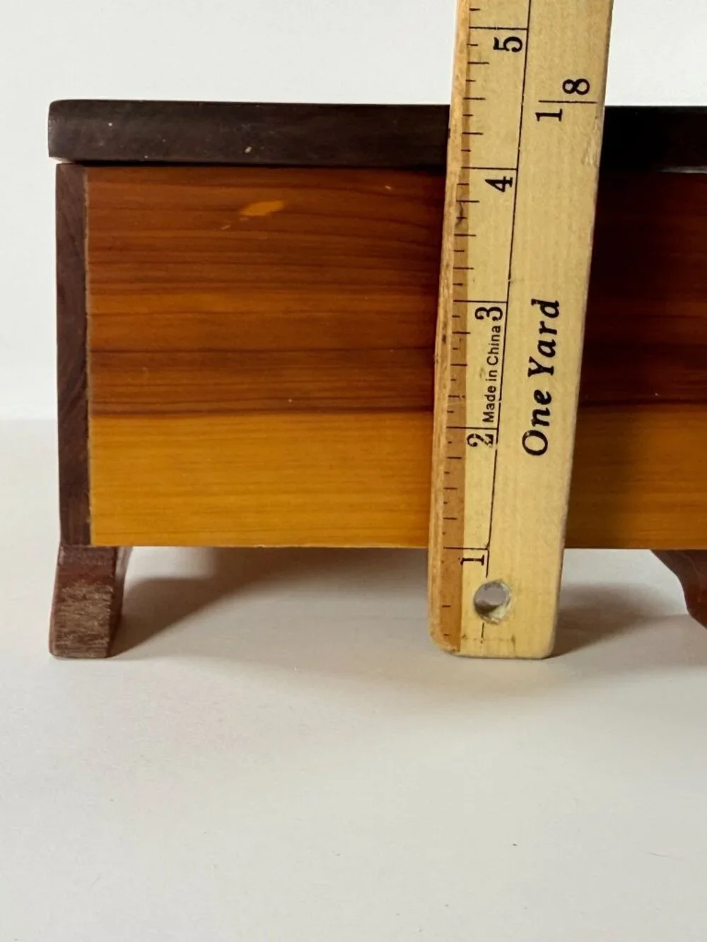 Vintage Wooden Cedar Jewelry Box With Red Velvet Lining Gold Hardware Lock